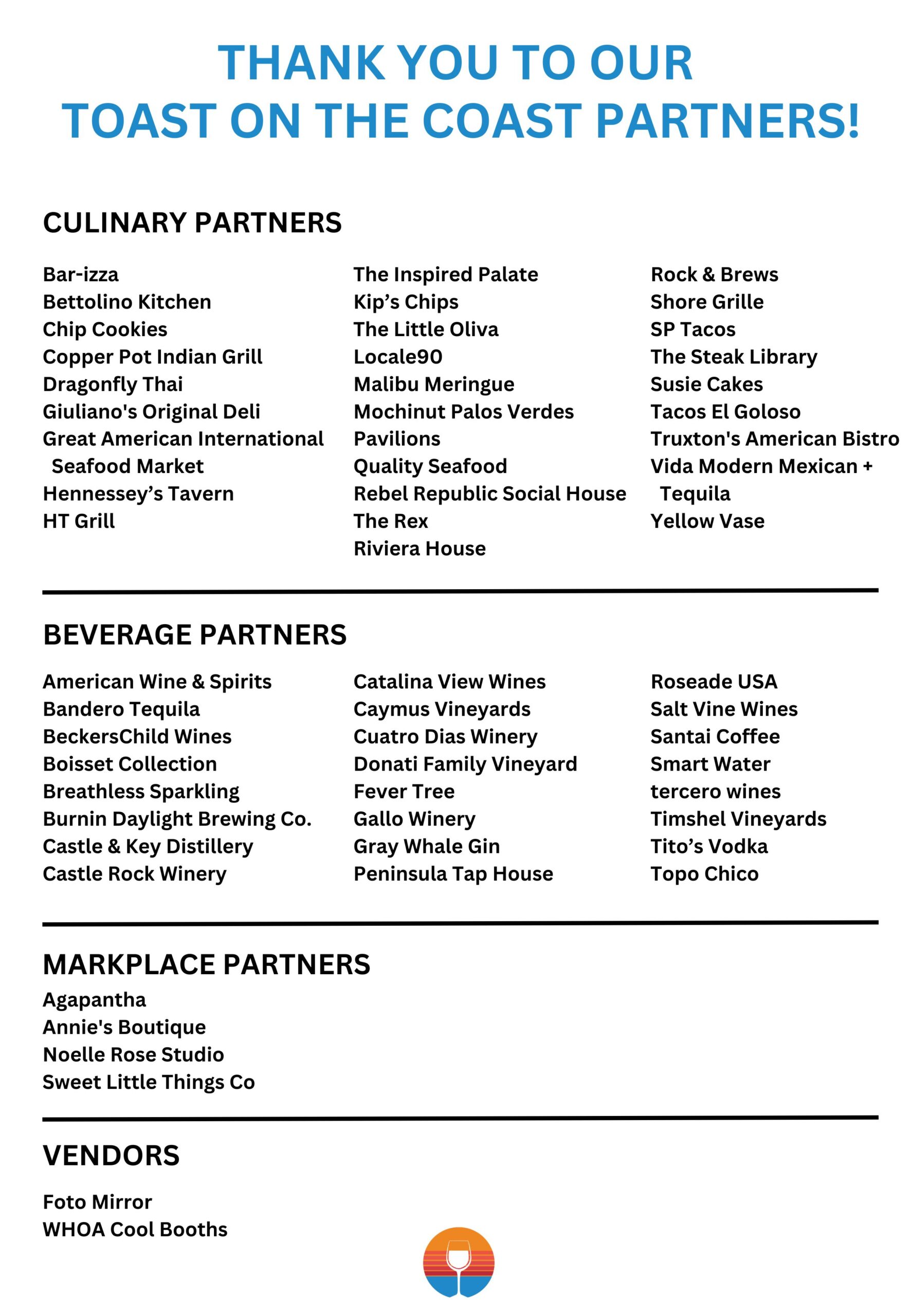 Toast on the Coast List of Participants 2024